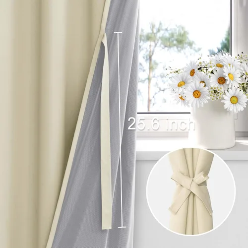 Vista 3 de XWZO Cortinas de Oscurecimiento Total de 45 Pulgadas de Largo - Paneles de Ventana con Ojales de Doble Capa para Oscurecimiento Completo de la Beige