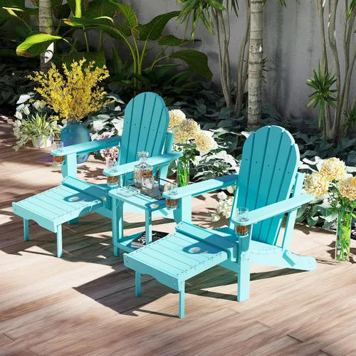 Vista 6 de Sundale Outdoor Adirondack - Mesa auxiliar pequeña de 2 niveles para patio, mesa auxiliar rectangular de polietileno de alta densidad resistente al
