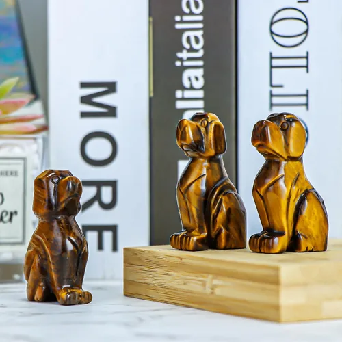 Vista 5 de Artistone Estatua de perro de ojo de tigre amarillo de 2 pulgadas, piedra preciosa tallada, animales curativos, escultura de cachorro de la suerte