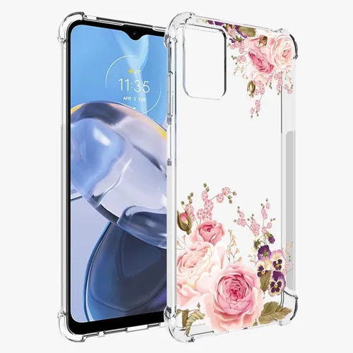 Vista 3 de Funda de teléfono para Motorola E22, Moto E22i XT2239, funda delgada a prueba de golpes con patrón floral transparente flexible TPU funda protectora