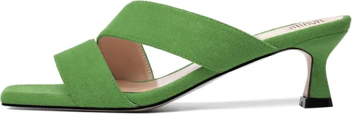 Vista 2 de Sandalias de tacón bajo para mujer, de gamuza sólida, puntera cuadrada, de 2 pulgadas