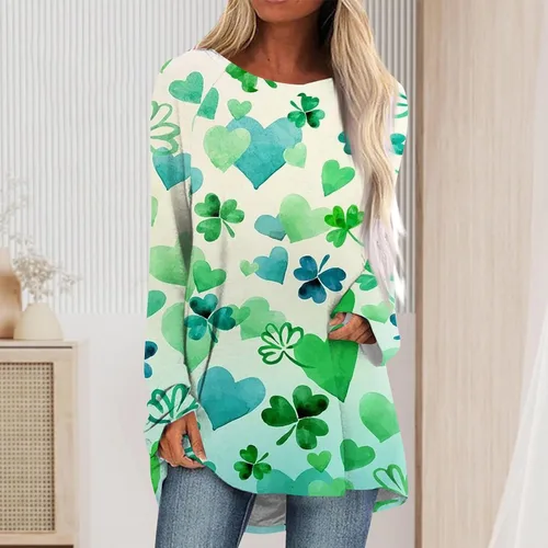 Vista 3 de Camisetas divertidas para mujer, a la moda, casual, holgada, cuello redondo, manga larga, con estampado de Patrick