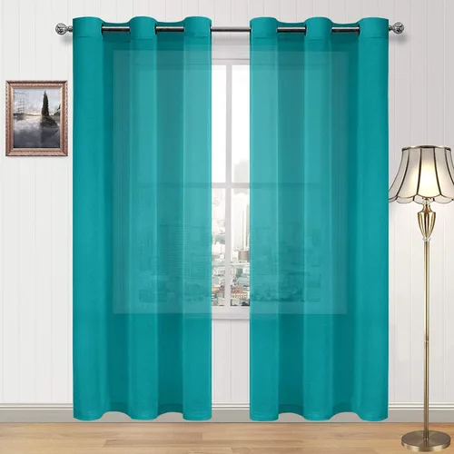 Vista 197 de DWCN Cortinas traslúcidas color verde frijol para sala de estar y dormitorio - Cortinas voile con aspecto de lino sintético con ojales en la parte