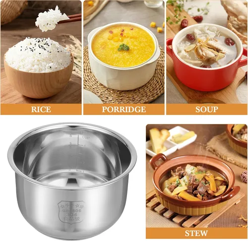 Vista 8 de Zerodeko Reemplazo de olla de arroz de 2 litros, olla interior antiadherente de acero inoxidable, olla de olla a presión tradicional, accesorios
