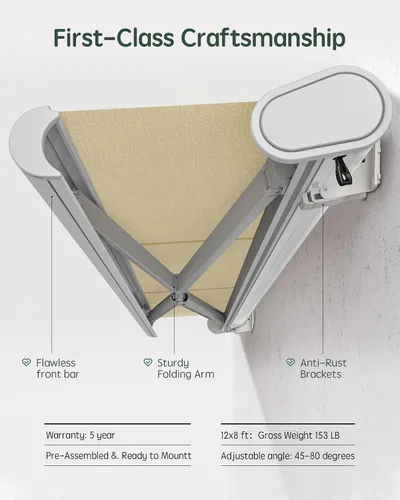 Vista 6 de Yoolax 12' x 8.2' Motorized Retractable Awning for Patio with Solar Powered Beige
