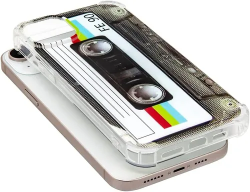 Vista 5 de FAteamll Funda para iPhone 14 Plus, acabado mate, resistente, suave, con esquinas reforzadas, TPU suave, parachoques retro, funda de cinta de casete
