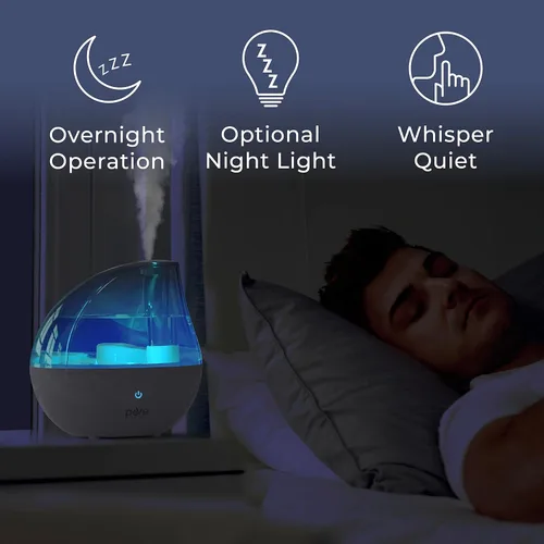 Vista 5 de MistAire humidificador ultrasónico de vapor frío. Unidad humidificadora premium con funcionamiento silencioso y función de luz nocturna