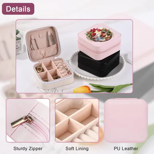 Vista 5 de Joyero personalizado para regalos de dama de honor, flor de nacimiento, inicial, joyería de viaje personalizada para mujeres, organizador de joyas