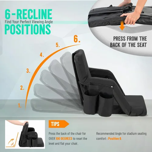 Vista 2 de Overmont Asiento de Estadio con Soporte para la Espalda - Cojín Acolchado de 2.8'' Reclinable de 6 Posiciones Asiento de Gradería con Ganchos Dobles