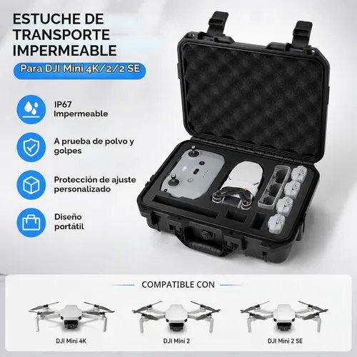 Vista 4 de Mini 4K caso, IP67 resistente al agua duro viaje transporte caso para DJI Mini 4K/2/2 SE Fly More Combo Drone y accesorios