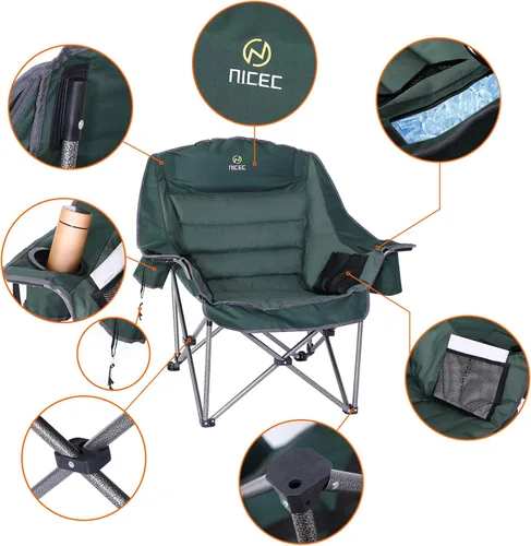 Vista 5 de Nice C - Silla de campamento de gran tamaño, silla deportiva acolchada XL para exteriores (color verde) Outdoor Sports Chair, Lawn Chair, Soccer