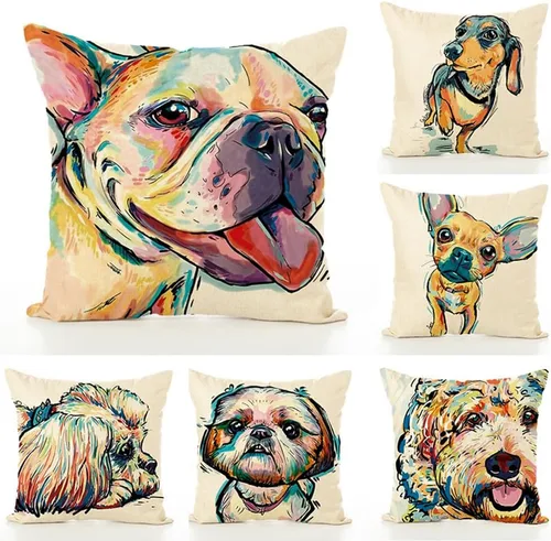 Vista 3 de Funda de almohada de lino de pastor alemán, diseño artístico abstracto colorido, funda de almohada de lino de 18 x 18 pulgadas para amantes