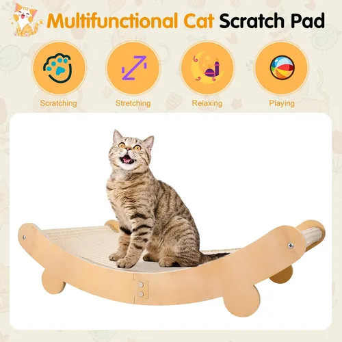 Vista 4 de Cama rascador para gatos, hamaca de sisal para gatos de interior, silla de sisal, tapete rascador para gatos grandes, muebles de madera para gatos