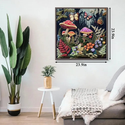 Vista 4 de Rompecabezas de jardín de hongos para adultos de 1000 piezas, rompecabezas de mariposa de hongos del bosque, rompecabezas de flores, naturaleza