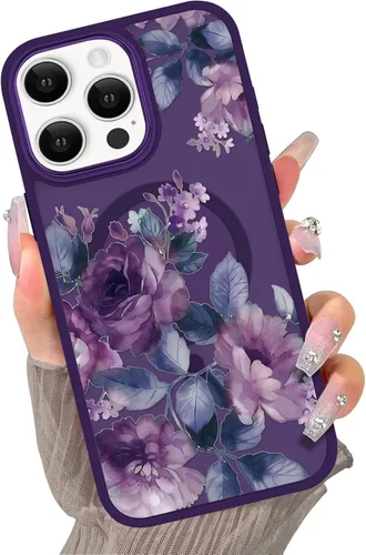 Vista 37 de Compatible con el teléfono 13 Pro - Funda magnética mate translúcida, de lujo, a prueba de golpes, magnética y con bonito patrón de flores, carcasa
