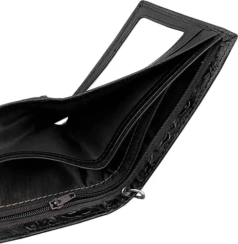 Vista 2 de Balck - Cartera vintage de cuero real con tarjetero y cadena para hombre, Negro -, Vintage