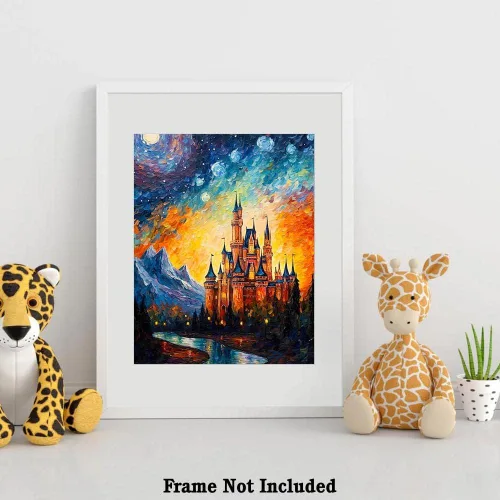 Vista 4 de Bestbuddy Pet 8X10 sin marco noche estrellada inspirada en el castillo medieval Edad Media Princesa Fantasía Niña Europa Familia Pintura al óleo