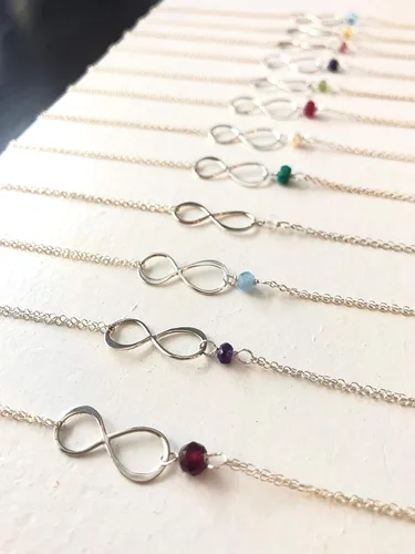 Vista 47 de Pulsera con dije de infinito con piedra natal, joyería hecha a mano, regalo para ella