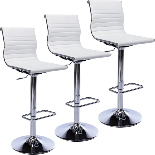 Vista 9 de LZAREAL Juego de 2 taburetes de bar de metal con altura ajustable, diseño moderno de piel sintética blanca sin brazos con base cromada para isla