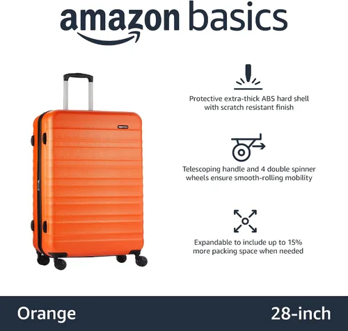 Vista 2 de Tienda Basics Maleta rígida giratoria, equipaje de mano expandible con ruedas, Naranja, Spinner