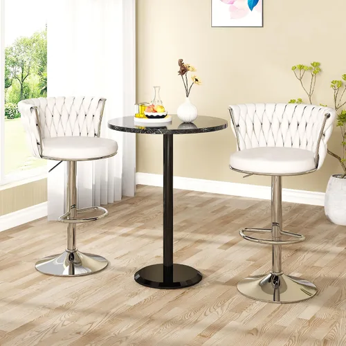Vista 4 de Lamerge Juego de 2 taburetes de bar de terciopelo, sillas de bar giratorias modernas con altura ajustable, sillas tapizadas para isla de cocina Beige