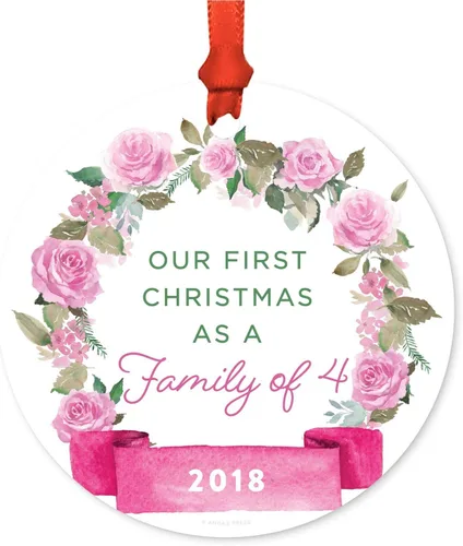 Vista 24 de Andaz Press Adorno de Navidad de madera grabado con láser para aniversario de boda, 1 año juntos, Navidad 2025, pancarta de flores rosas, 1 paquete