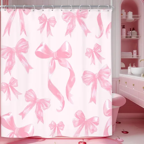 Vista 18 de Riyidecor Cortina de Ducha con Estampado de Leopardo Negro y Rosa Cabina Pequeña RV Estrecha Linda Femenina Moderna Trendy Simple Guepardo 36Wx72H