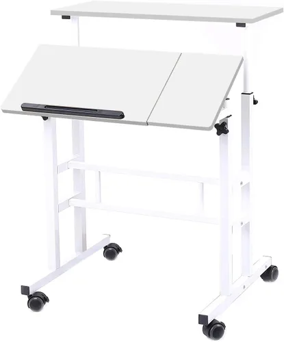 Vista 10 de DlandHome Escritorio para computadora, escritorio ajustable con ruedas, escritorio de pie, 31.5 pulgadas de largo x 23.6 pulgadas de ancho x 26.4 a