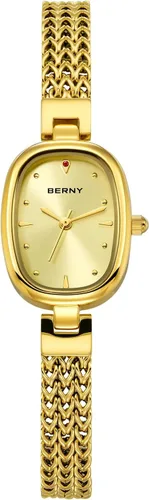 Vista 9 de BERNY Relojes pequeños de oro para mujer, impermeable, delicado, reloj de pulsera vintage para mujer, relojes analógicos de cuarzo para muñecas