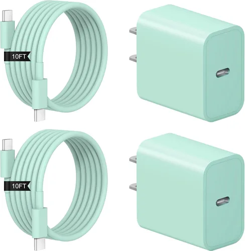 Vista 15 de Cargador de carga rápida para iPhone 17, 16, 15, paquete de 2+2 cargadores de pared USB C de 20 W con cable de carga rápida de 6 pies compatible