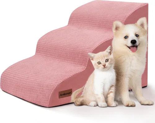 Vista 19 de Aodisman Escaleras para perros y gatos pequeños,Rampa para mascotas de 3 Beige