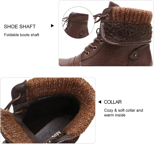 Vista 2 de Botines para mujer, estilo combate con cordones y peluche.