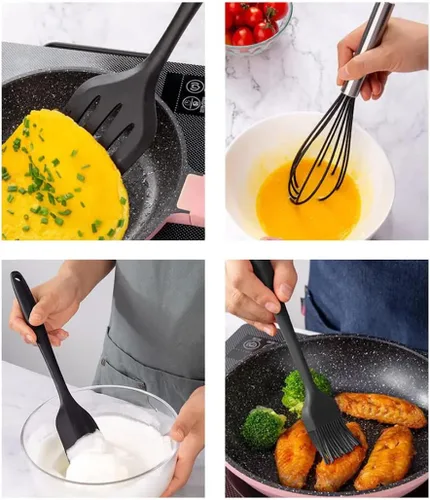 Vista 2 de ADBI's Box - Juego de utensilios de cocina con espátula de silicona, 5 piezas (NEGRO)