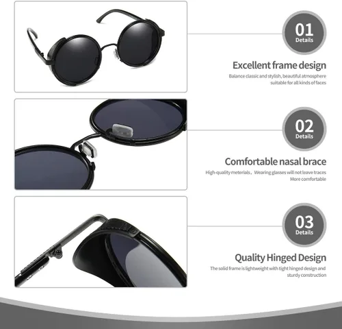 Vista 6 de Dollger Gafas de sol redondas retro vintage Steampunk con marco circular de metal