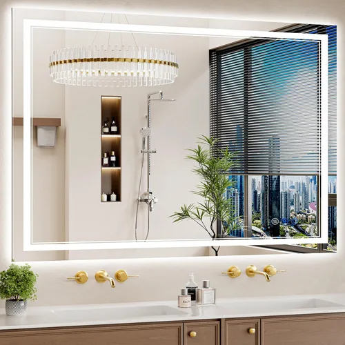 Vista 17 de Espejo de baño LED de 22 x 30 pulgadas con luces, antiniebla, retroiluminado + luz frontal, regulable, espejo de tocador LED para pared, espejo