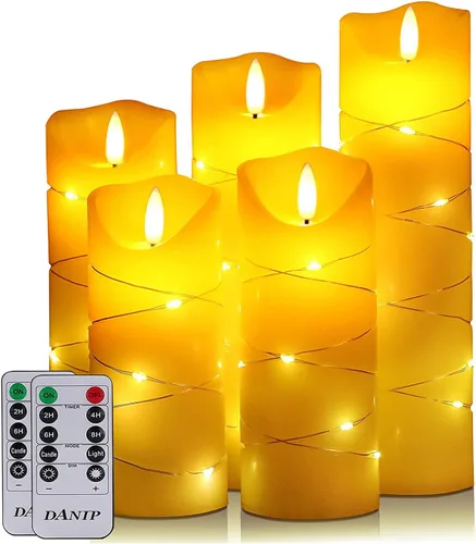 Vista 10 de DANIP - Vela LED sin llama azul cielo, con cuerda de estrella integrada, juego de 3 velas LED, con control remoto de 11 botones, función