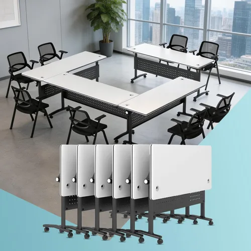 Vista 15 de 2Pack Folding Conference Table, 47.2in Modular Training Table with Wheels Grey