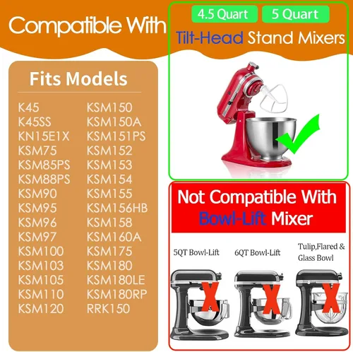 Vista 2 de Batidor plano revestido K45B de repuesto para batidora de pie Kitchenaid, compatible con mezclador de soporte de cabeza inclinable de 4.5 cuartos
