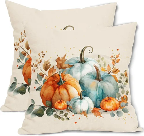 Vista 31 de Juego de 2 fundas de almohada de hojas de plantas tropicales de 20 x 20 pulgadas, juego de 2 fundas de almohada cuadradas de lino de algodón y hojas