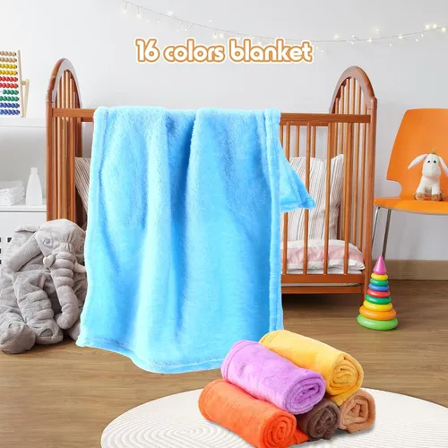 Vista 5 de Kinlop Manta de franela de 16 piezas, suave y cálida, manta de cama para recién nacido, viajes, 16 colores (20 x 28 pulgadas)