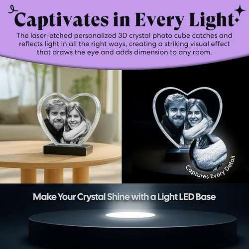 Vista 5 de Monume Corazón de cristal 3D (pequeño) - Foto de cristal personalizada Estándar