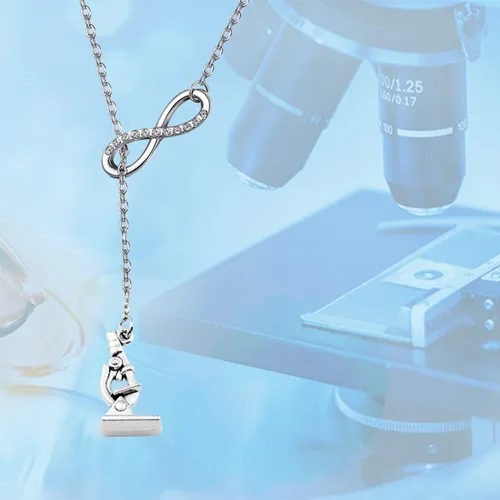 Vista 5 de FUTOP Science Gift Biologist Science Jewelry - Collar con microscopio de ADN y Lariat y regalo para científicos, químicos