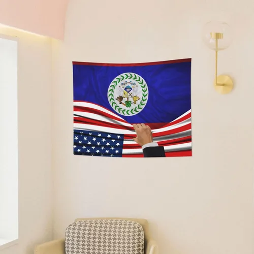 Vista 4 de Tapiz decorativo para pared, diseño de bandera estadounidense y bandera de Belice, manteles de arte hippie de 29 x 37 pulgadas para dormitorio, sala