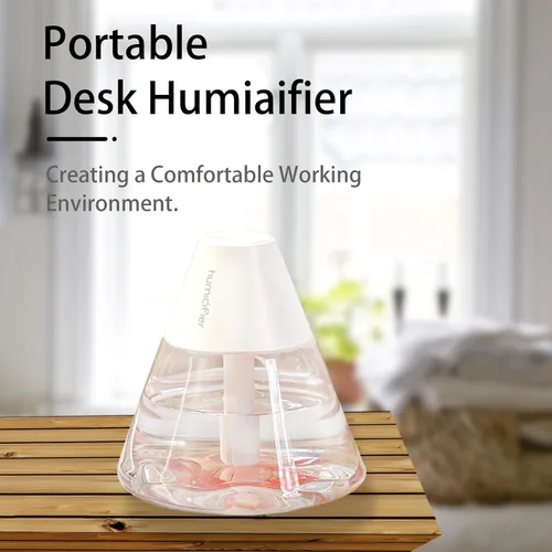 Vista 2 de INVODA Mini humidificadores, 8.8 fl oz USB Personal Cool Mist Humidificador lindo volcanes de escritorio humidificador de aire silencioso Luz