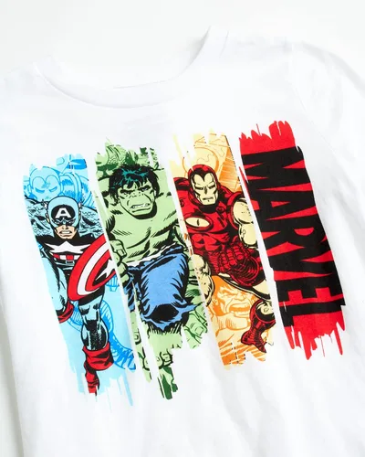 Vista 3 de Marvel Paquete de 4 camisetas de Avengers para niños, Spider-Man, Hulk, Capitán América, Iron Man, Thor (3T-16)