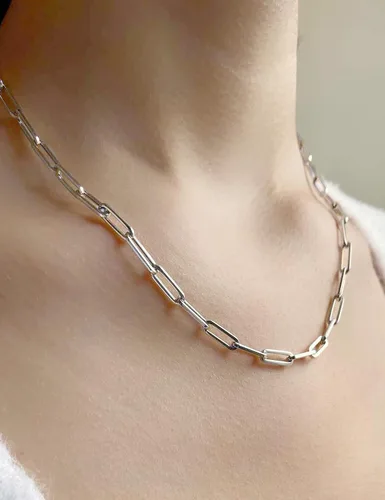 Vista 4 de Waitsoul 925 Sterling Silver Paperclip Lobster Clasp Chain 3mm 4mm 5mm Necklace for Women Men Diamond Cut Silver Necklace Chain 16-30 Inches