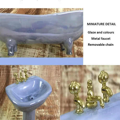 Vista 3 de Muebles de casa de muñecas en miniatura, accesorios de baño morados, 4 piezas, escala 1:12 (violeta)