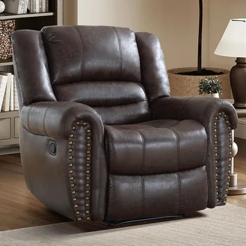Vista 18 de EBELLO Silla reclinable manual de cuero sintético, silla reclinable individual clásica con cómodo apoyabrazos y respaldo, mueble para sala de estar