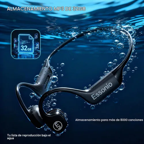 Vista 6 de Auriculares de natación de conducción ósea IP68 impermeable 32GB MP3 Negro
