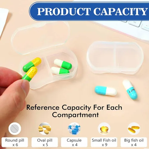 Vista 5 de Pastillero para bolso, organizador de pastillas pequeño, portátil, para viajes, diarios, pastilleros, AM y PM, mini pastillero para vitaminas